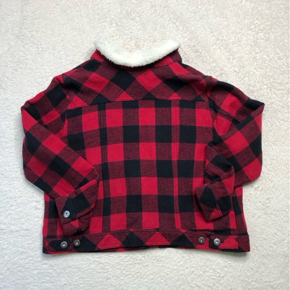 Torrid Trucker Coat Buffalo Plaid Red Stretch Twill  Cotton Sherpa Jacket - Picture 4 of 9